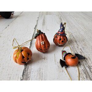 Mini pumpkin Halloween ornament jack-o'-lantern tree set lot bat which ornaments